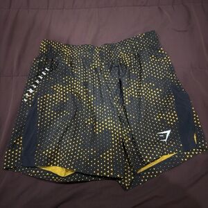 Gymshark Men's Shorts with Black and Yellow Pattern